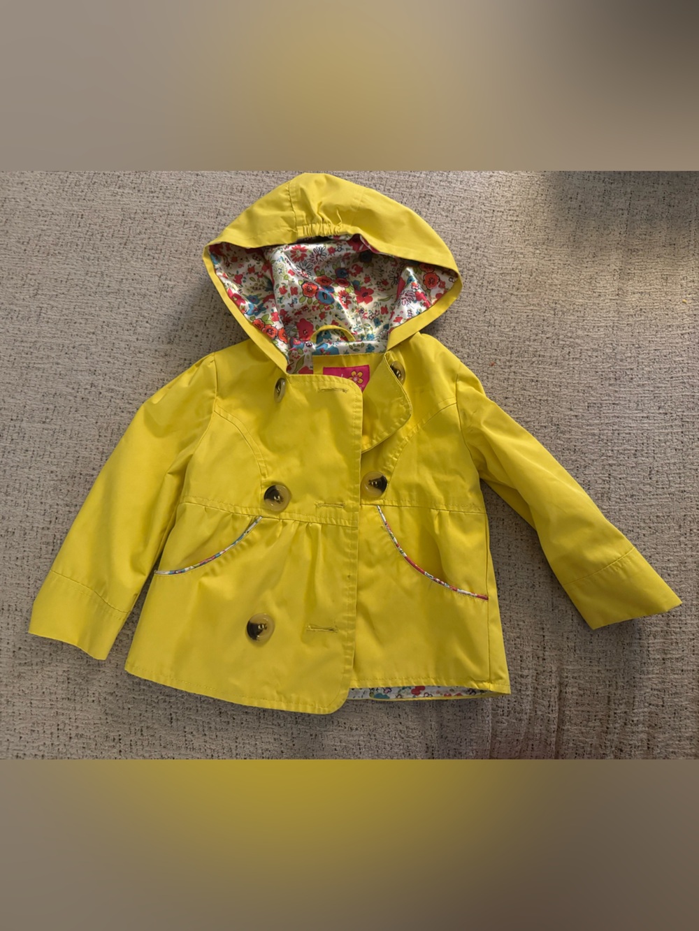 Pink Platinum Yellow Hooded Floral-Lined Raincoat for Kids